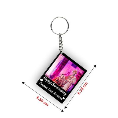 Happy Anniversary Wooden Key Chain Customized with Photo Name Gift For Lovable Person, Wife Husband