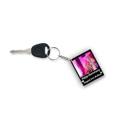 Happy Anniversary Wooden Key Chain Customized with Photo Name Gift For Lovable Person, Wife Husband