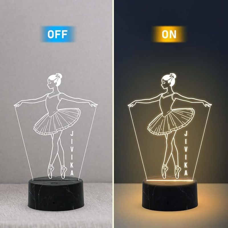 Personalized 3D Illusion Girl Dancing Night Lamp with Warm White Light Customized with Name Unique Gift for Dancers, Surprise Gift for Dance Teacher, Bedroom Decor