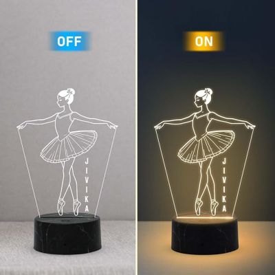 Personalized 3D Illusion Girl Dancing Night Lamp with Warm White Light Customized with Name Unique Gift for Dancers, Surprise Gift for Dance Teacher, Bedroom Decor