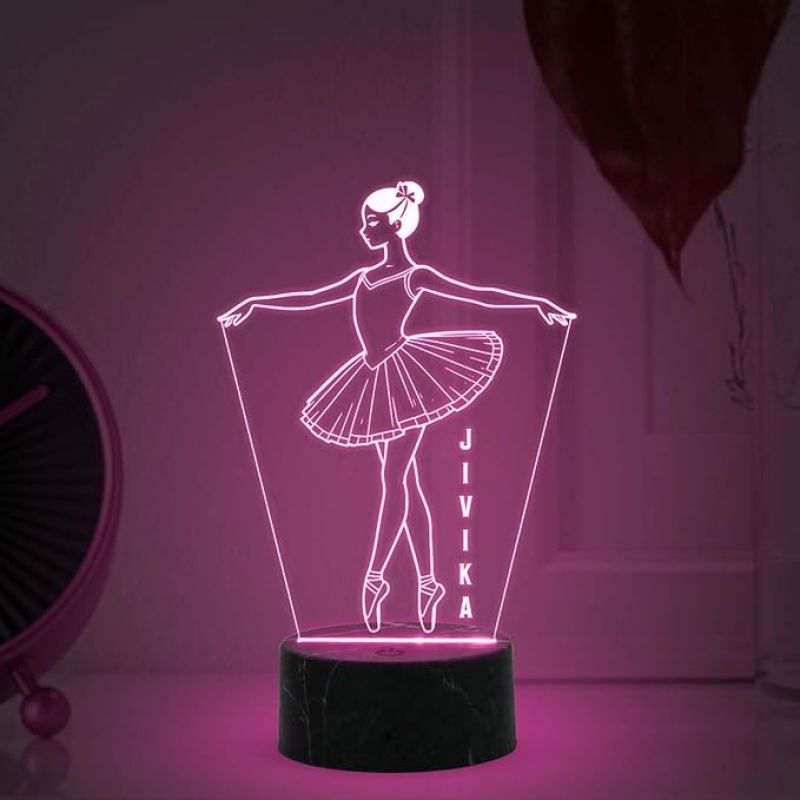 Personalized 3D Illusion Girl Dancing Night Lamp with 7 Color Changing Light Customized with Name Unique Gift for Dancers, Surprise Gift for Dance Teacher, Bedroom Decor