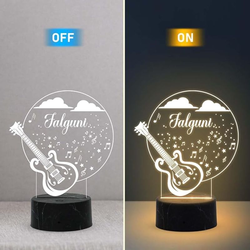 Personalized 3D Illusion Guitar Night Lamp with Warm White Light Customized with Name  Birthday Gift for Singer & Music Lover Guitar with Name Light
