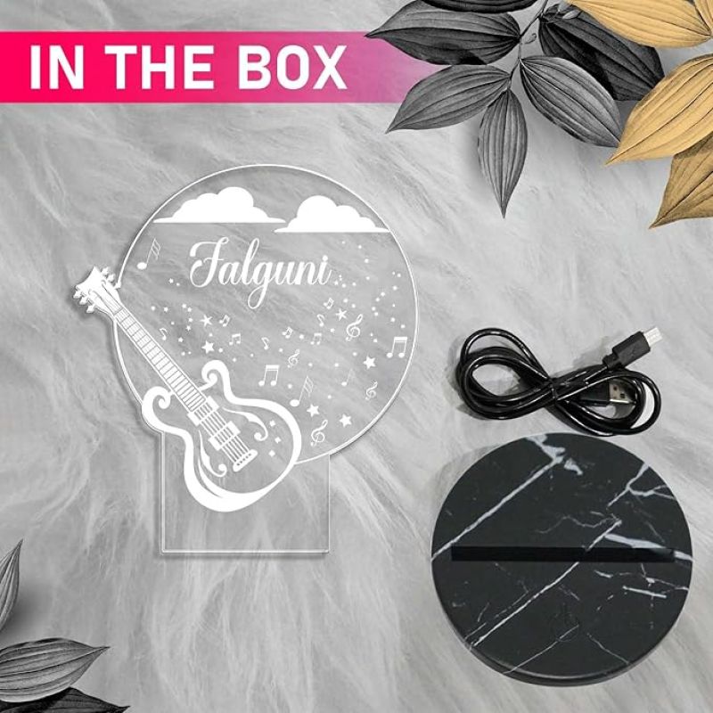Personalized 3D Illusion Guitar Night Lamp with Warm White Light Customized with Name  Birthday Gift for Singer & Music Lover Guitar with Name Light