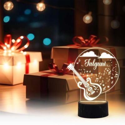 Personalized 3D Illusion Guitar Night Lamp with Warm White Light Customized with Name  Birthday Gift for Singer & Music Lover Guitar with Name Light