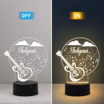 Personalized 3D Illusion Guitar Night Lamp with Warm White Light Customized with Name  Birthday Gift for Singer & Music Lover Guitar with Name Light