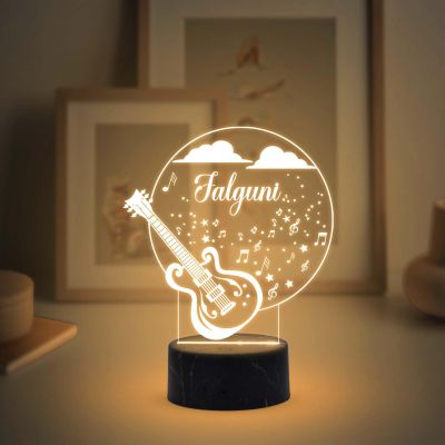 Personalized 3D Illusion Guitar Night Lamp with Warm White Light Customized with Name  Birthday Gift for Singer & Music Lover Guitar with Name Light