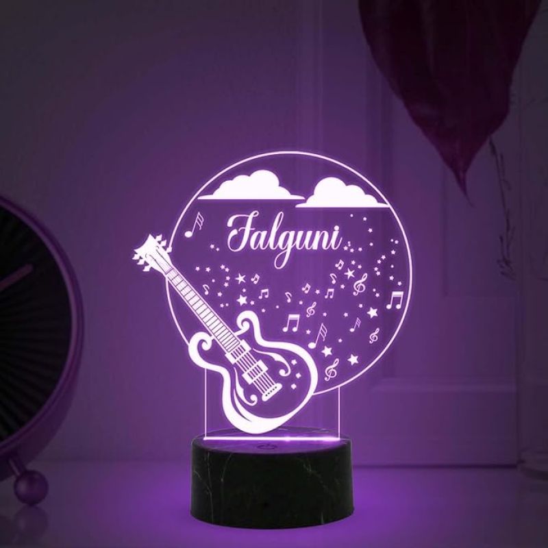 Personalized 3D Illusion  Guitar Night Lamp with 7 Color Changing Light Customized with Name Birthday Gift for Singer & Music Lover, Guitar with Name Light