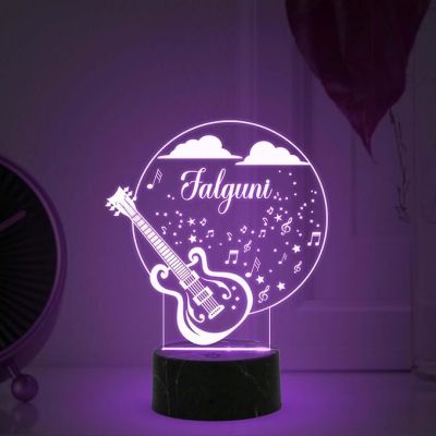 Personalized 3D Illusion  Guitar Night Lamp with 7 Color Changing Light Customized with Name Birthday Gift for Singer & Music Lover, Guitar with Name Light