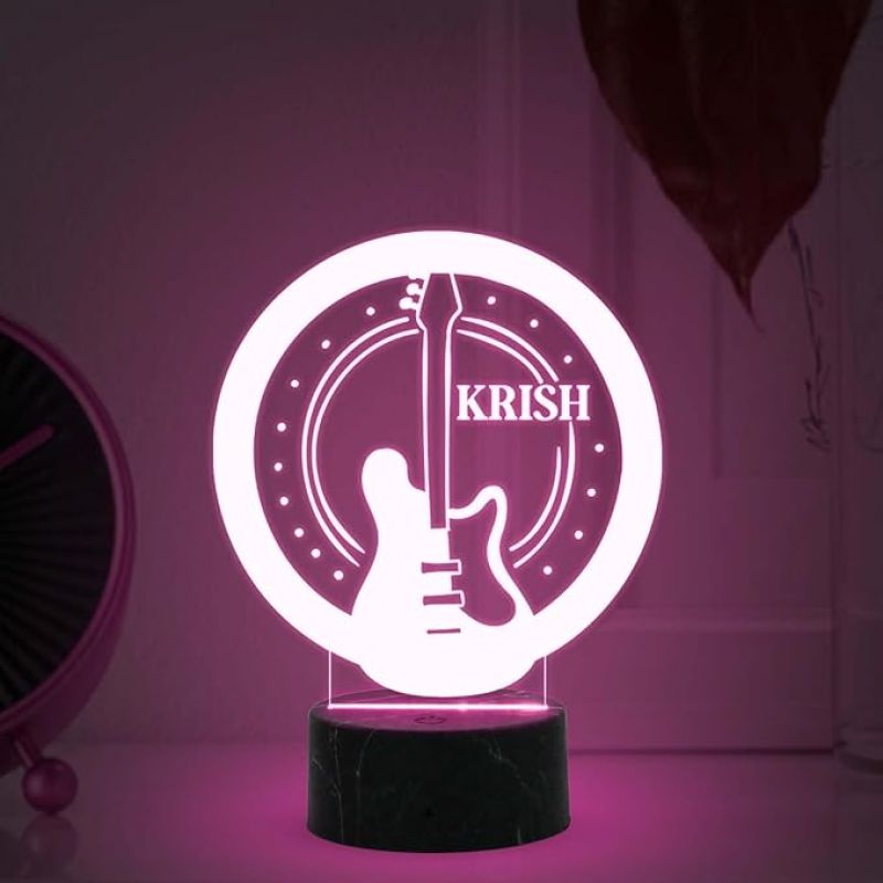 Personalized Guitar Night Lamp with Automatic Color Changing Light Birthday Gift for Singer Friend & Music Lover Gift