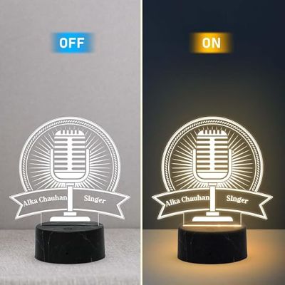 Personalized Microphone Night Lamp with Warm White Light Customized with Name Birthday Gift for Singer Friend & Music Lover Gift