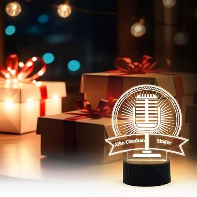 Personalized Microphone Night Lamp with Warm White Light Customized with Name Birthday Gift for Singer Friend & Music Lover Gift