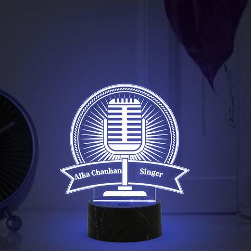 Personalized Microphone Night Lamp with Automatic Color Changing Light Customized with Name Birthday Gift for Singer Friend & Music Lover Gift