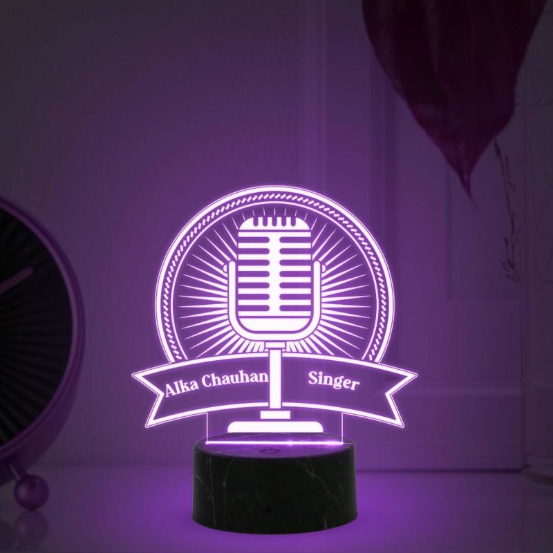 Personalized Microphone Night Lamp with Automatic Color Changing Light Customized with Name Birthday Gift for Singer Friend & Music Lover Gift