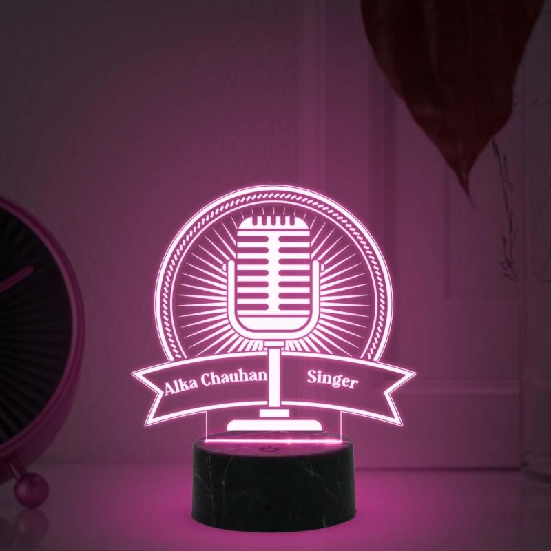 Personalized Microphone Night Lamp with Automatic Color Changing Light Customized with Name Birthday Gift for Singer Friend & Music Lover Gift