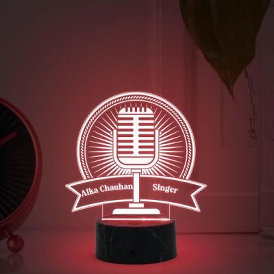 Personalized Microphone Night Lamp with Automatic Color Changing Light Customized with Name Birthday Gift for Singer Friend & Music Lover Gift