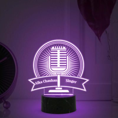 Personalized Microphone Night Lamp with Automatic Color Changing Light Customized with Name Birthday Gift for Singer Friend & Music Lover Gift