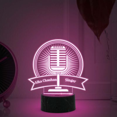 Personalized Microphone Night Lamp with Automatic Color Changing Light Customized with Name Birthday Gift for Singer Friend & Music Lover Gift