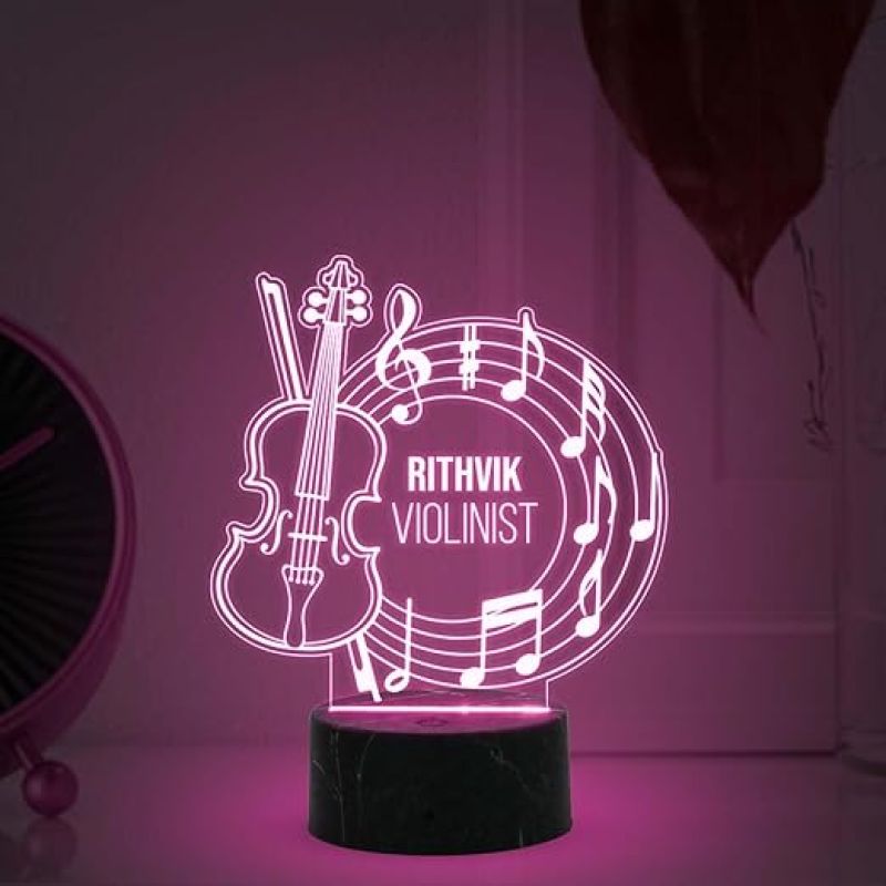 Violinist Night Lamp with Automatic Color Changing Light Customized with Name Birthday Gift for Singer Friend & Music Lover Gift