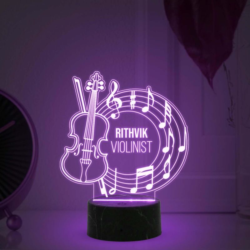 Violinist Night Lamp with Automatic Color Changing Light Customized with Name Birthday Gift for Singer Friend & Music Lover Gift