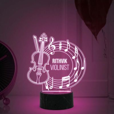 Violinist Night Lamp with Automatic Color Changing Light Customized with Name Birthday Gift for Singer Friend & Music Lover Gift