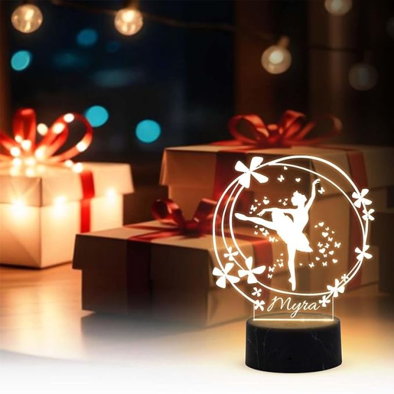 Personalized Ballerina Fairy Dancing Girl Night Lamp with Warm White Light Customized with Name Unique Gift for Dancers , Surprise Gift for Dance Teacher , Bedroom Decor