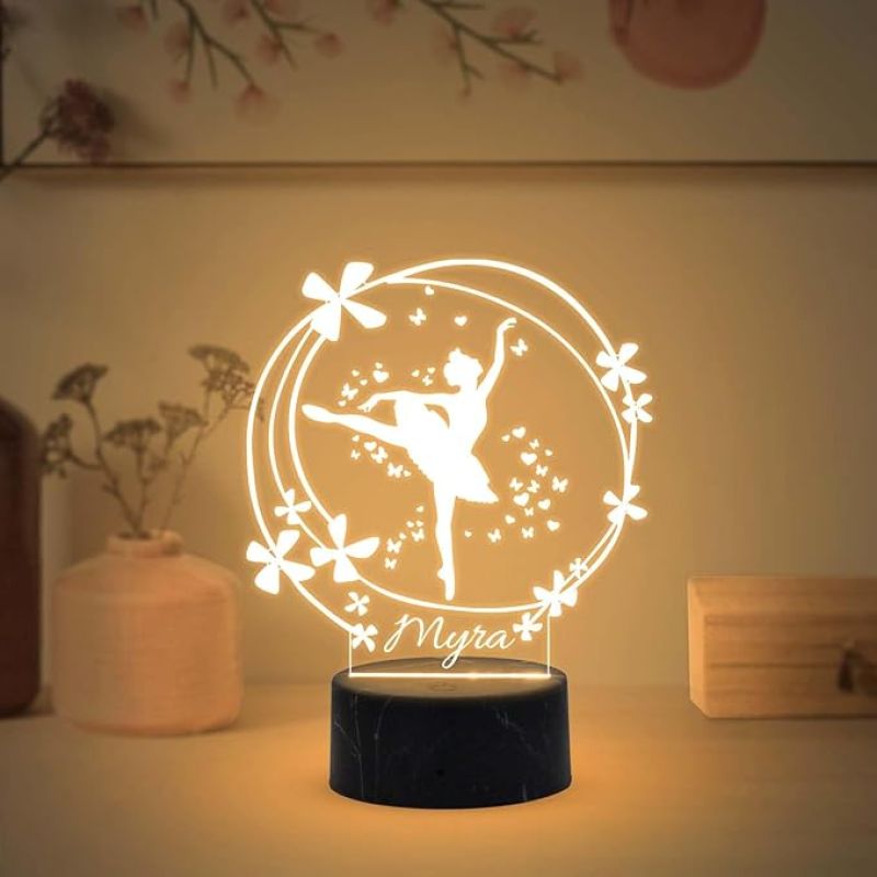Personalized Ballerina Fairy Dancing Girl Night Lamp with Warm White Light Customized with Name Unique Gift for Dancers , Surprise Gift for Dance Teacher , Bedroom Decor