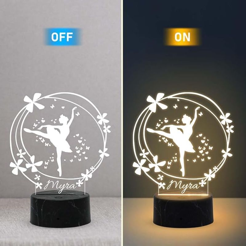 Personalized Ballerina Fairy Dancing Girl Night Lamp with Warm White Light Customized with Name Unique Gift for Dancers , Surprise Gift for Dance Teacher , Bedroom Decor