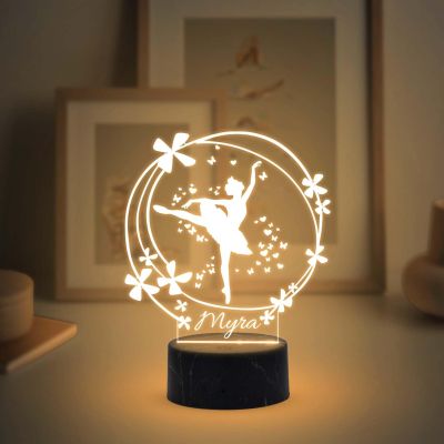 Personalized Ballerina Fairy Dancing Girl Night Lamp with Warm White Light Customized with Name Unique Gift for Dancers , Surprise Gift for Dance Teacher , Bedroom Decor