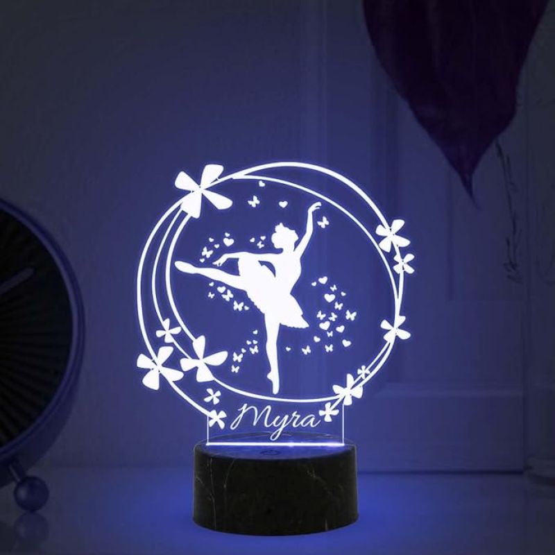 Personalized Ballerina Fairy Dancing Girl Night Lamp with 7 Color Changing Light Customized with Name Unique Gift for Dancers , Surprise Gift for Dance Teacher , Bedroom Decor