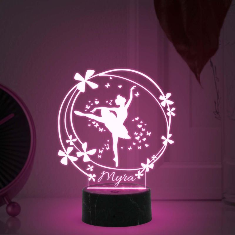 Personalized Ballerina Fairy Dancing Girl Night Lamp with 7 Color Changing Light Customized with Name Unique Gift for Dancers , Surprise Gift for Dance Teacher , Bedroom Decor