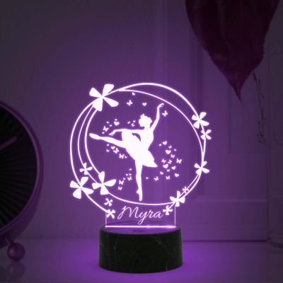 Personalized Ballerina Fairy Dancing Girl Night Lamp with 7 Color Changing Light Customized with Name Unique Gift for Dancers , Surprise Gift for Dance Teacher , Bedroom Decor