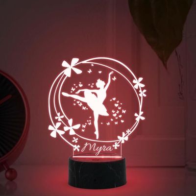Personalized Ballerina Fairy Dancing Girl Night Lamp with 7 Color Changing Light Customized with Name Unique Gift for Dancers , Surprise Gift for Dance Teacher , Bedroom Decor
