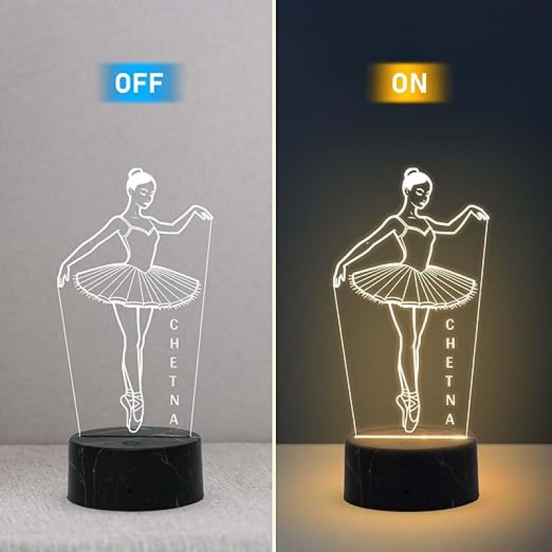3D Illusion Girl Dancing Night Lamp with Warm White Light Customized with Name Unique Gift for Dancers , Surprise Gift for Dance Teacher , Bedroom Decor
