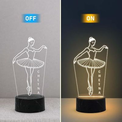 3D Illusion Girl Dancing Night Lamp with Warm White Light Customized with Name Unique Gift for Dancers , Surprise Gift for Dance Teacher , Bedroom Decor