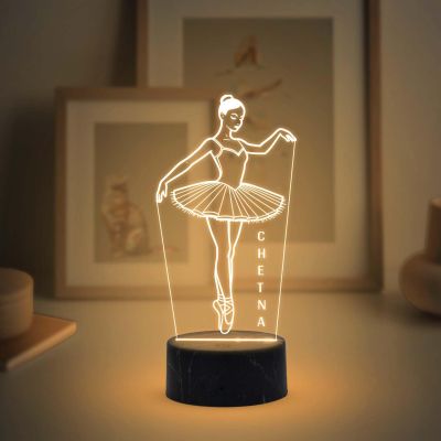 3D Illusion Girl Dancing Night Lamp with Warm White Light Customized with Name Unique Gift for Dancers , Surprise Gift for Dance Teacher , Bedroom Decor