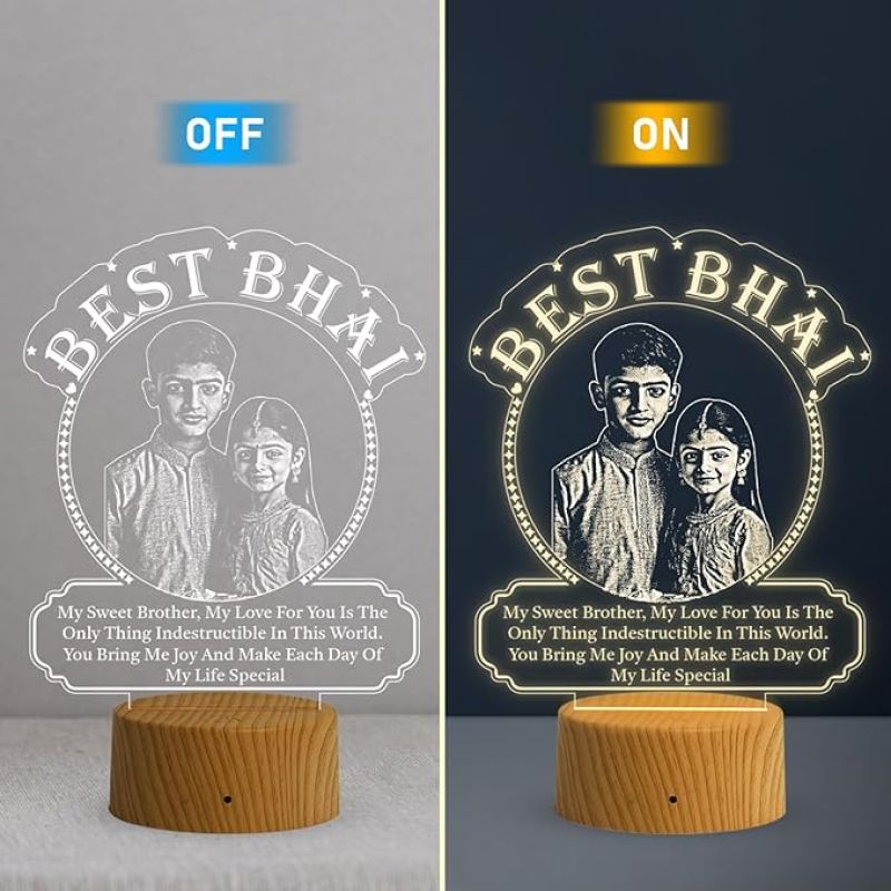 Personalized Best Bhai Photo Night Lamp with Warm White Light Customized with Photo Rakhi Gift for Brother , Birthday Gift for Bhai