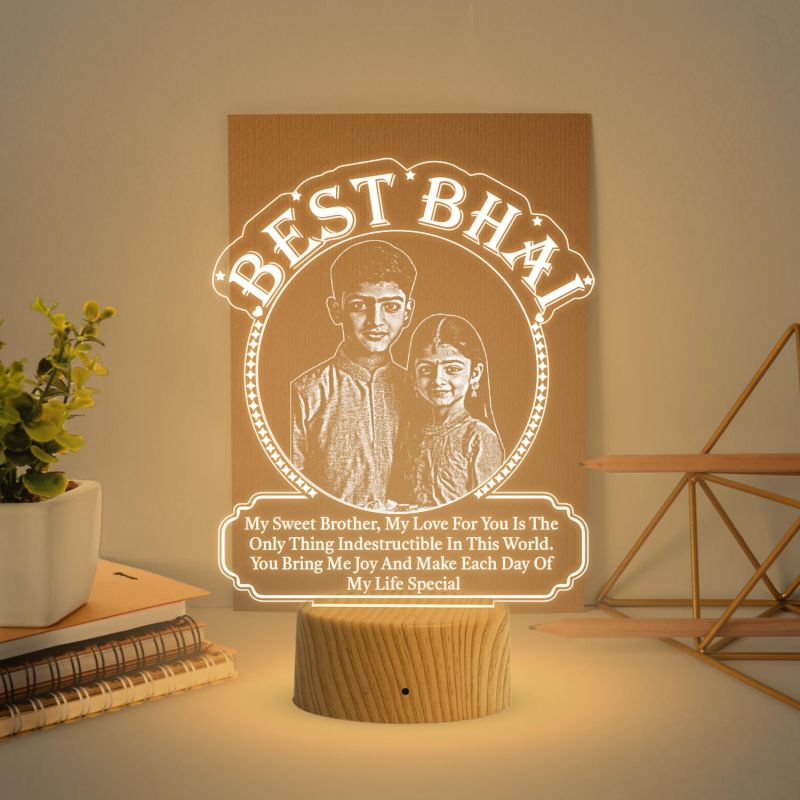 Personalized Best Bhai Photo Night Lamp with Warm White Light Customized with Photo Rakhi Gift for Brother , Birthday Gift for Bhai