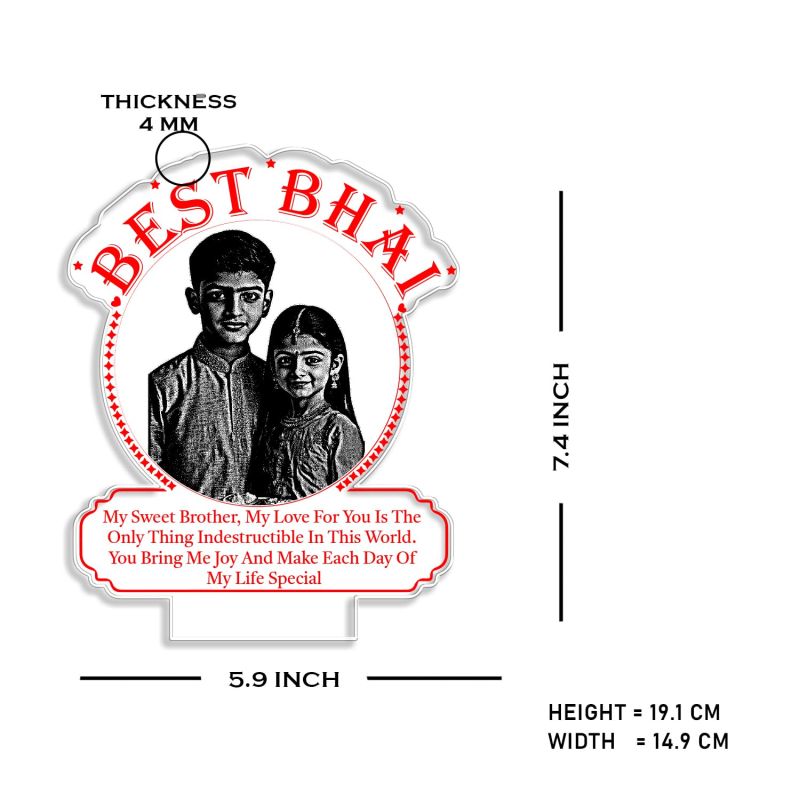 Personalized Best Bhai Photo Night Lamp with Warm White Light Customized with Photo Rakhi Gift for Brother , Birthday Gift for Bhai