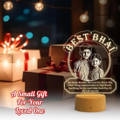 Personalized Best Bhai Photo Night Lamp with Warm White Light Customized with Photo Rakhi Gift for Brother , Birthday Gift for Bhai