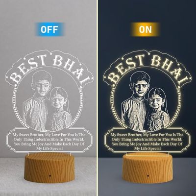Personalized Best Bhai Photo Night Lamp with Warm White Light Customized with Photo Rakhi Gift for Brother , Birthday Gift for Bhai