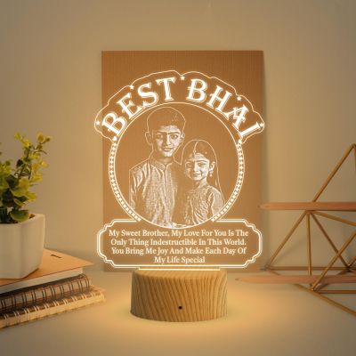 Personalized Best Bhai Photo Night Lamp with Warm White Light Customized with Photo Rakhi Gift for Brother , Birthday Gift for Bhai