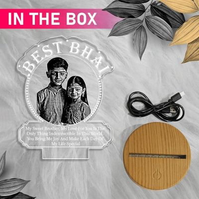 Personalized Best Bhai Photo Night Lamp with Warm White Light Customized with Photo Rakhi Gift for Brother , Birthday Gift for Bhai