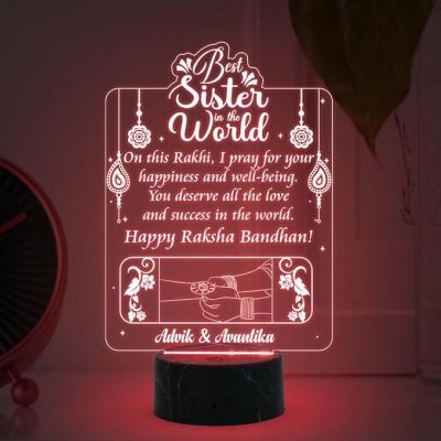 Best Sister in The World Happy Raksha Bandhan Night Lamp with 7 Color Changing Light Customized with Name Rakhi Gift for Sister