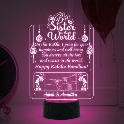 Best Sister in The World Happy Raksha Bandhan Night Lamp with 7 Color Changing Light Customized with Name Rakhi Gift for Sister