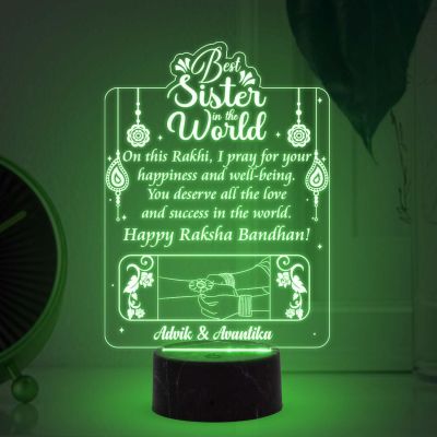 Best Sister in The World Happy Raksha Bandhan Night Lamp with 7 Color Changing Light Customized with Name Rakhi Gift for Sister