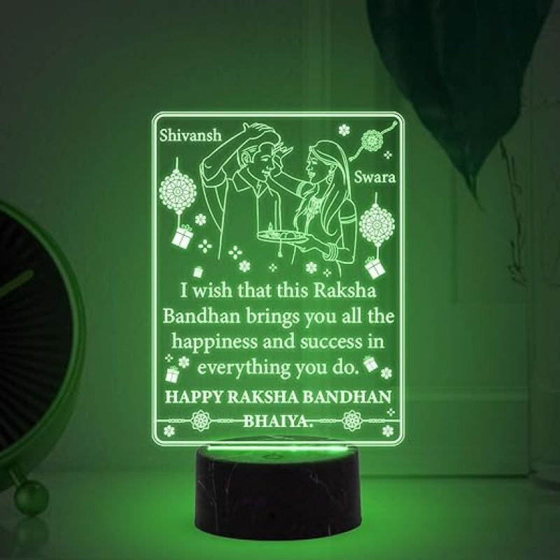 Personalized Happy Raksha Bandhan Night Lamp with  7 Color Changing Light Customized with Name Rakhi Gift for Brother from Sister Bhaiya Gift for Rakhi