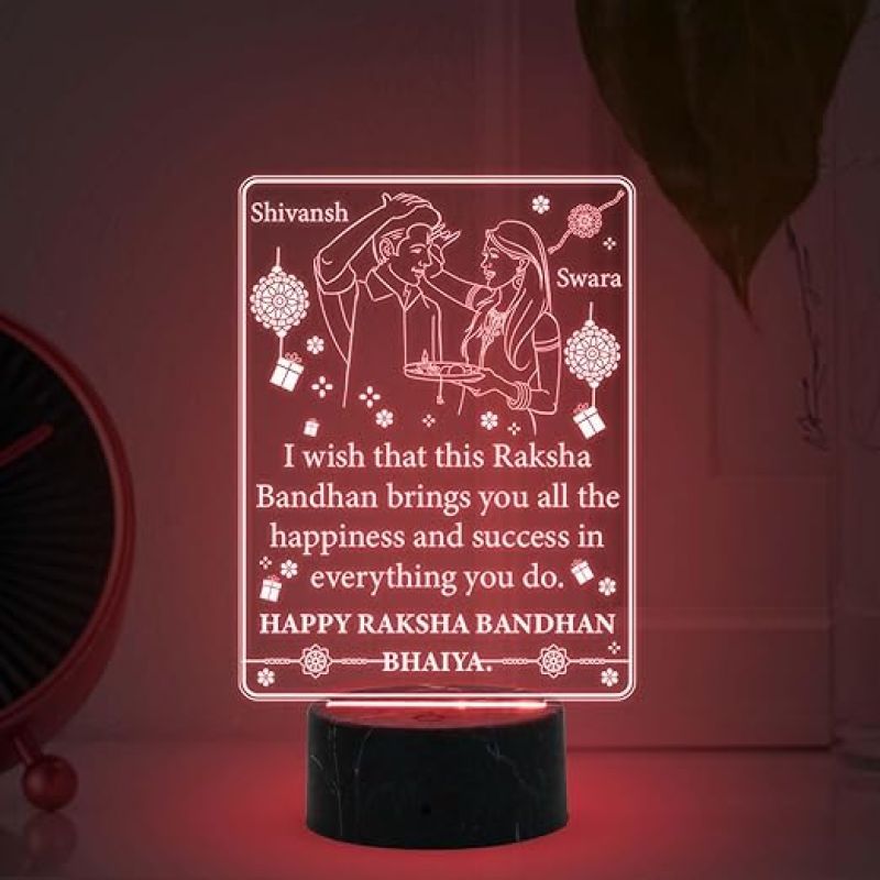 Personalized Happy Raksha Bandhan Night Lamp with  7 Color Changing Light Customized with Name Rakhi Gift for Brother from Sister Bhaiya Gift for Rakhi