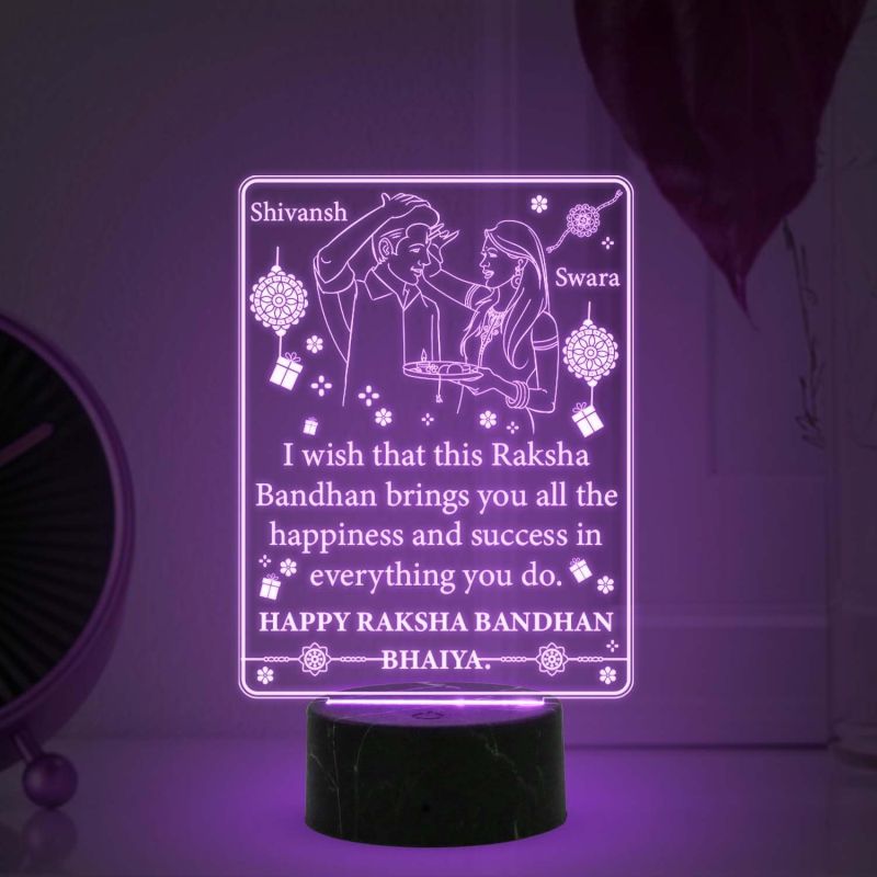 Personalized Happy Raksha Bandhan Night Lamp with  7 Color Changing Light Customized with Name Rakhi Gift for Brother from Sister Bhaiya Gift for Rakhi