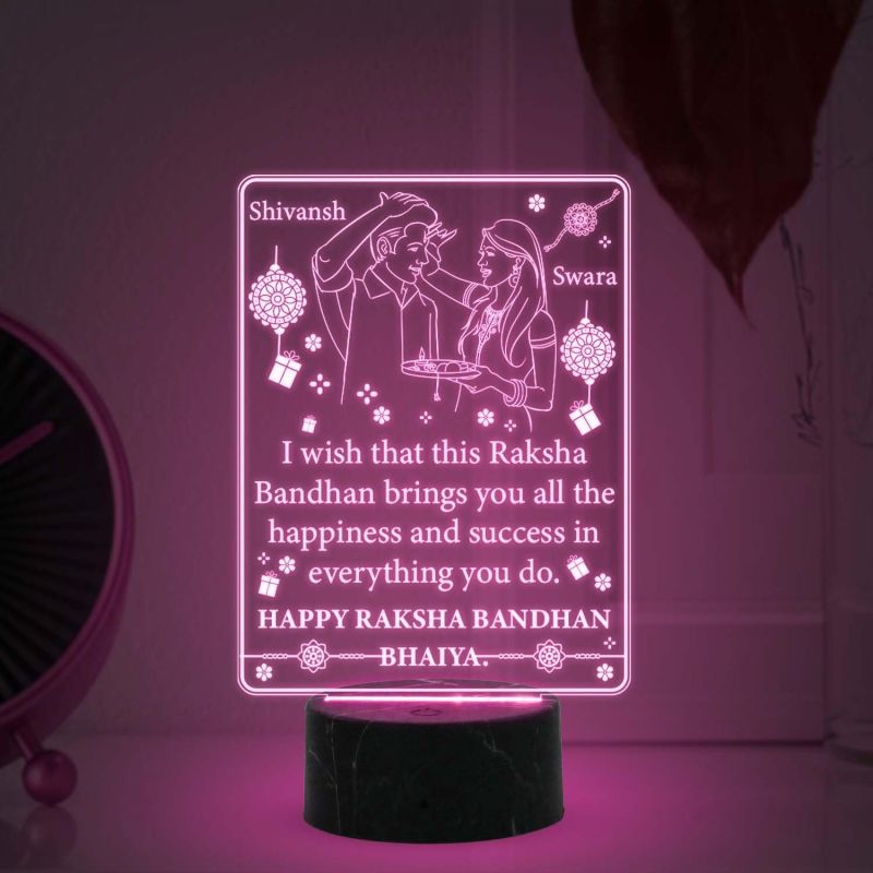 Personalized Happy Raksha Bandhan Night Lamp with  7 Color Changing Light Customized with Name Rakhi Gift for Brother from Sister Bhaiya Gift for Rakhi