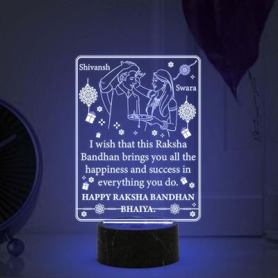 Personalized Happy Raksha Bandhan Night Lamp with  7 Color Changing Light Customized with Name Rakhi Gift for Brother from Sister Bhaiya Gift for Rakhi